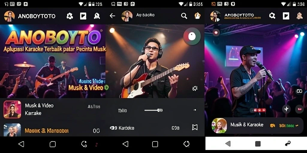 Antarmuka aplikasi ANOBOYTOTO yang menampilkan pilihan lagu Karaoke.