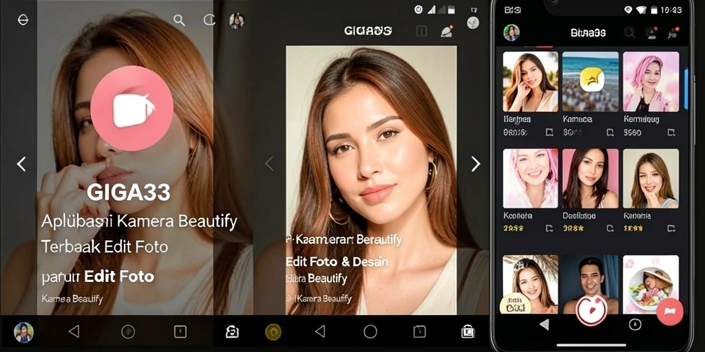 Tampilan antarmuka GIGA33 dengan berbagai fitur Kamera Beautify.