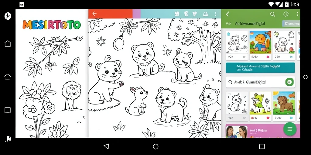 Tampilan antarmuka penuh warna dari aplikasi Mewarnai Digital.